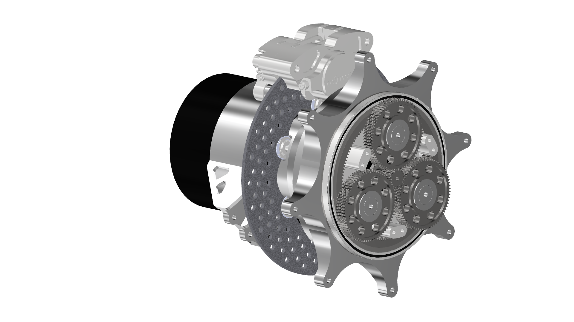 Outboard drivetrain with the compound planetary gear teeth visible
